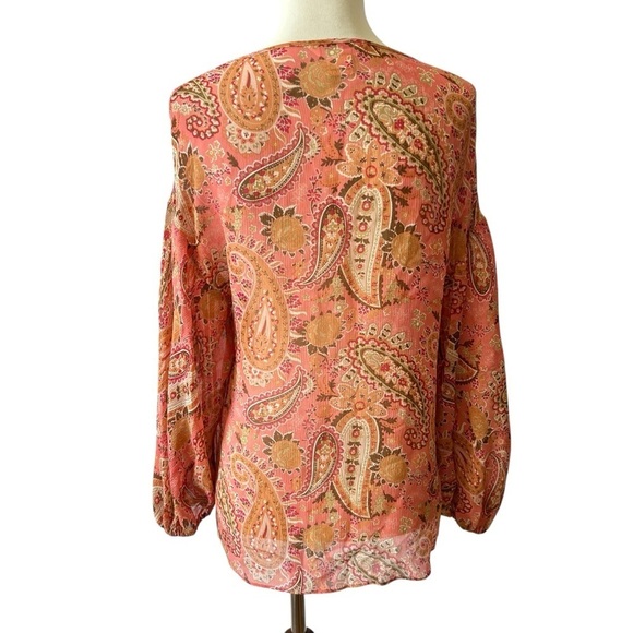 SUNDANCE SILK TOP SZ S PAISLEY BOHEMIAN RUFFLE INDIE BALLOON SLEEVES FLOWY - Picture 5 of 12